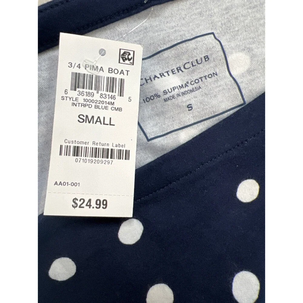 Charter Club Women's Blue 3/4 Sleeve T-Shirt - S - Picture 3 of 3